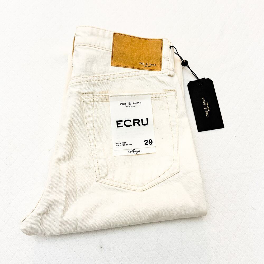 Rag & Bone Maya High-Rise Cropped Flare Ecru Denim Jeans Size 29 $225 NWT